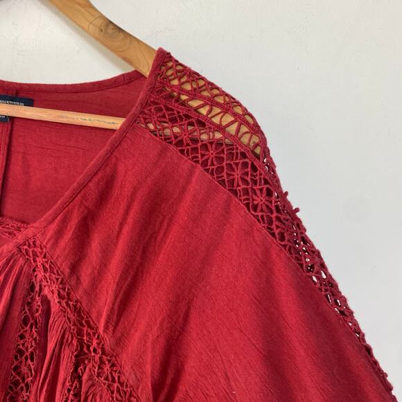 American Eagle Maroon XS Babydoll Dress Boho Crochet Y2K Flowy Festival Style - Picture 6 of 9
